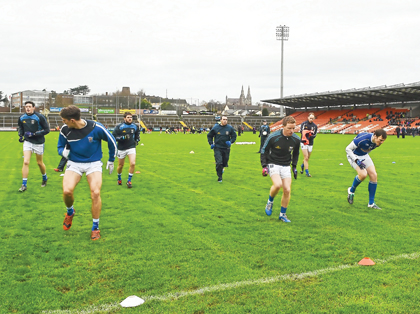 Cavan players in the warm up