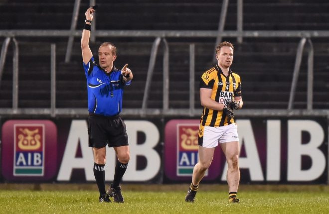 Eddie Kinsella sends Crossmaglen's Paul McKeown off during the All-Ireland Club semi-final