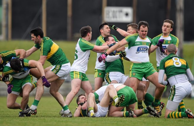 Tempers flare during yesterday's NFL Division one meeting of Kerry and Donegal in Tralee