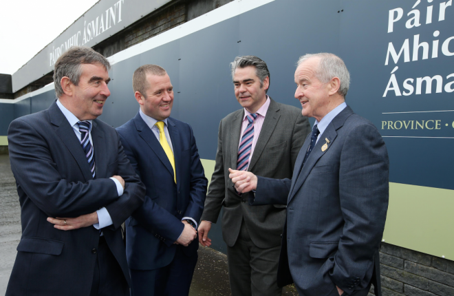 Tom Daly, Chairman of the Casement Park Project Board, Stephen McGeehan, Project Sponsor, Rory Miskelly, Project Director and Michael Hasson, Ulster Council President 