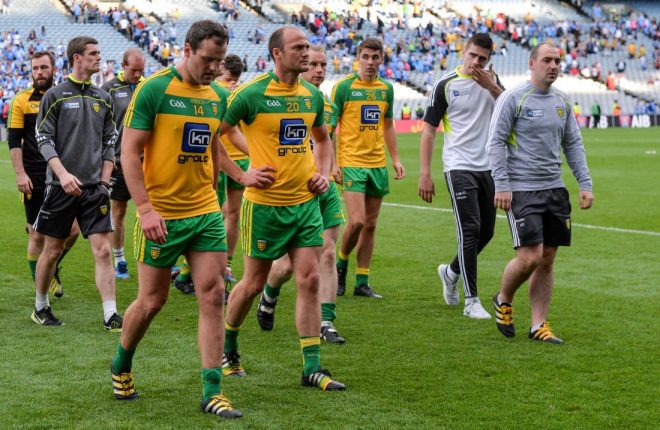 Colm McFadden, centre, has played his last game for Donegal