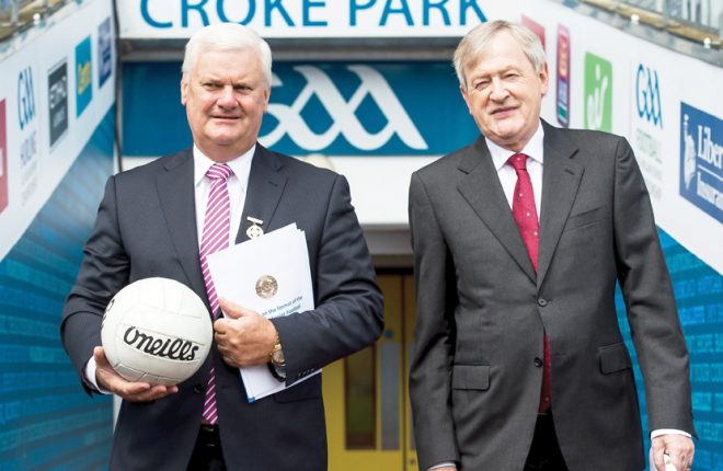Aogan O Farrell and Paraic Duffy at the launch of the proposal for the new Championship structure