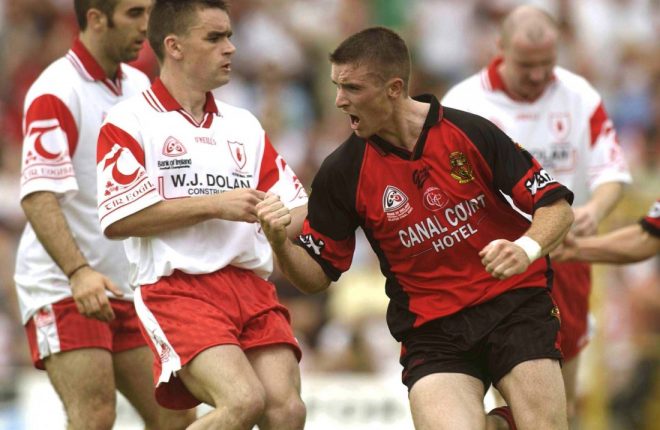 13 July 2003; Liam Doyle, Down, celebrates after scoring his sides third goal in the the drawn Ulster final against Tyrone in 2003