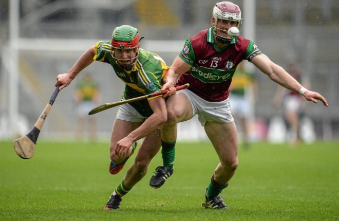 7 February 2016; Declan Mullan, Eoghan Rua, in action against Alan Murphy, Glenmore. AIB GAA Hurling All-Ireland Junior Club Championship Final, Eoghan Rua v Glenmore. Croke Park, Dublin. Picture credit: Cody Glenn / SPORTSFILE