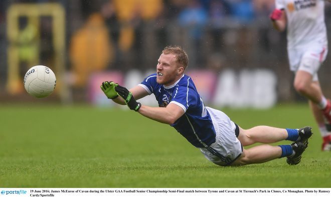 19 June 2016; James McEnroe of Cavan during the Ulster GAA Football Senior Championship Semi-Final match between Tyrone and Cavan at St Tiernach's Park in Clones, Co Monaghan. Photo by Ramsey Cardy/Sportsfile